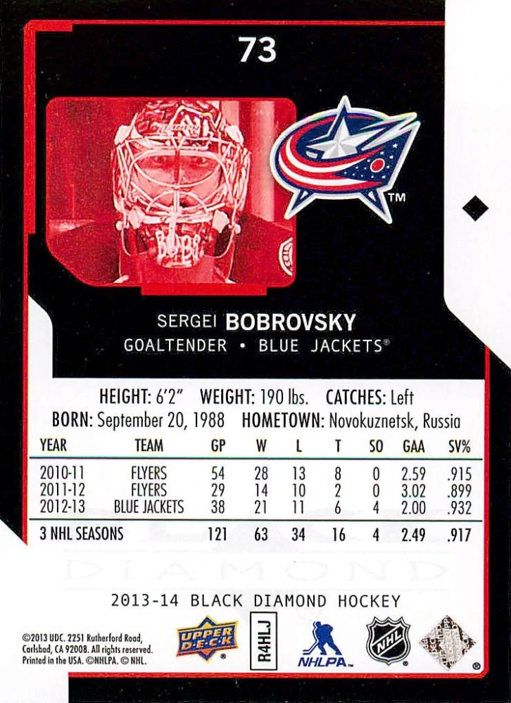 2013-14 UD Black Diamond - Sergei Bobrovsky #73