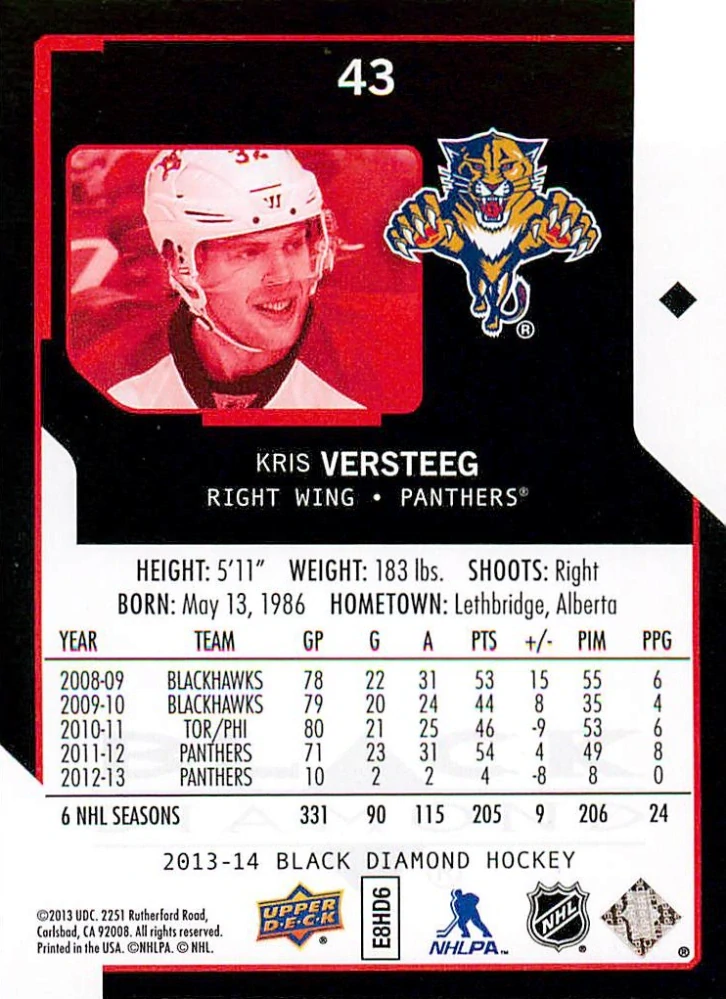 2013-14 UD Black Diamond - Kris Versteeg #43