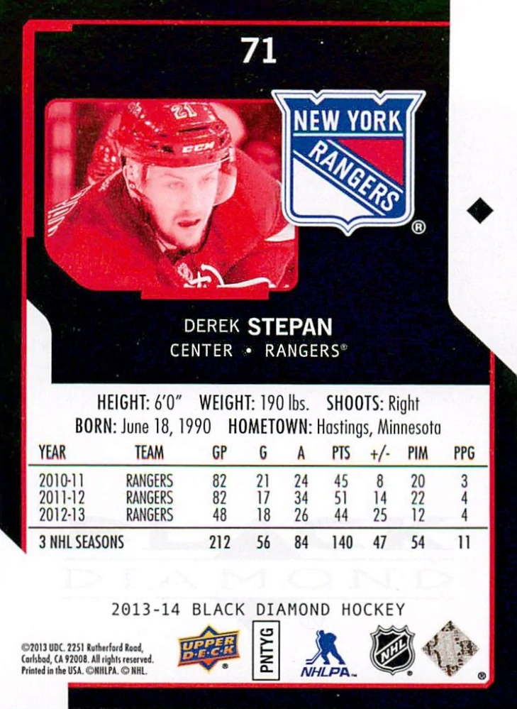 2013-14 UD Black Diamond - Derek Stepan #71