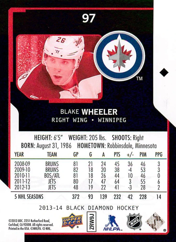 2013-14 UD Black Diamond - Blake Wheeler #97