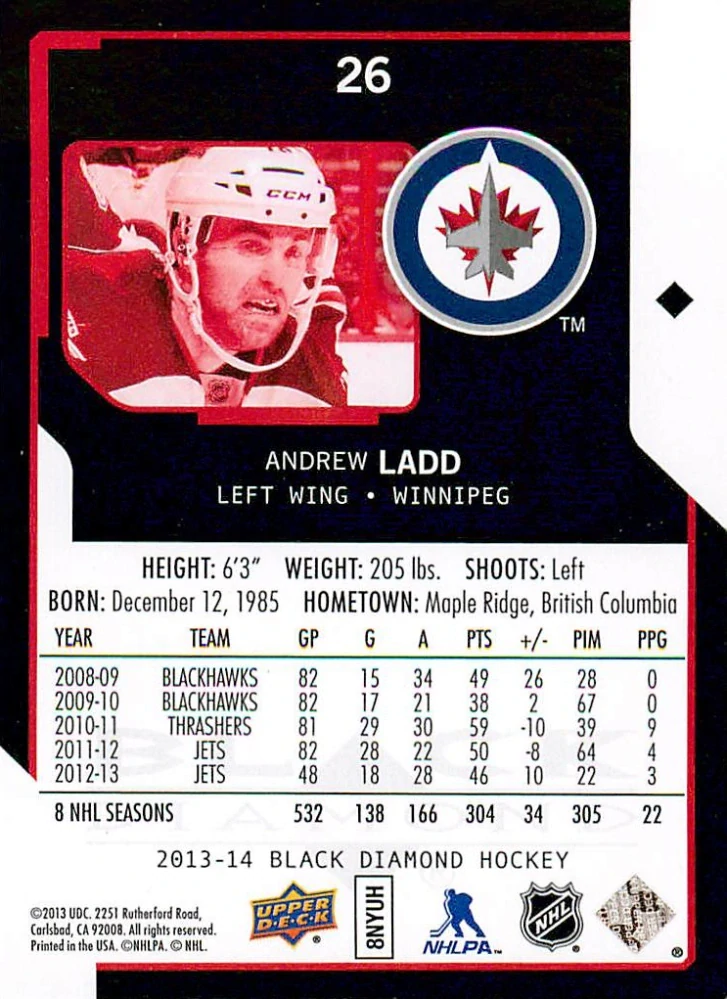 2013-14 UD Black Diamond - Andrew Ladd #26