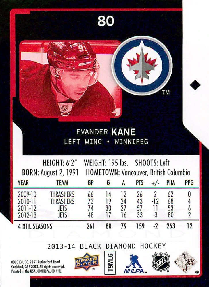 2013-14 UD Black Diamond - Ewander Kane #80