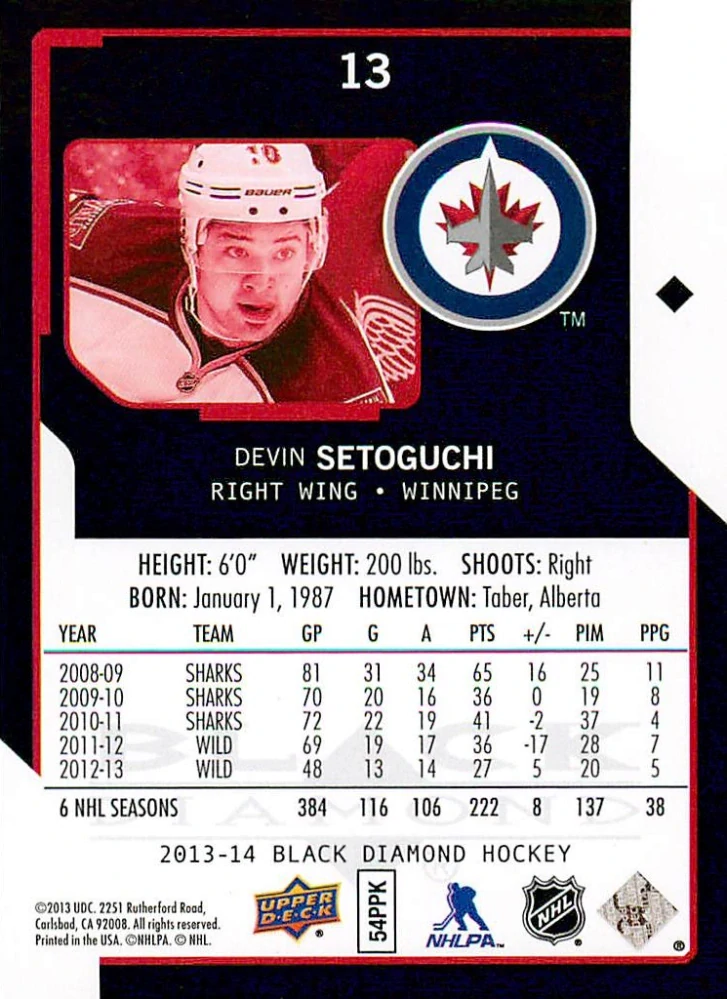2013-14 UD Black Diamond - Devin Setoguchi #13