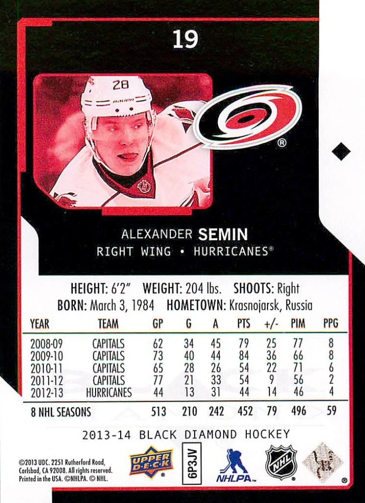 2013-14 UD Black Diamond - Alexander Semin #19