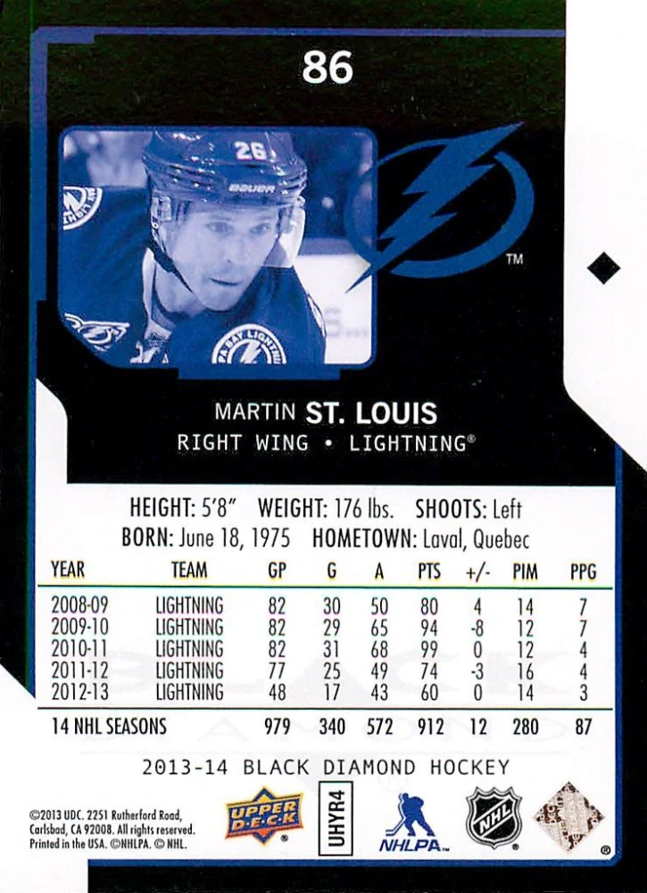 2013-14 UD Black Diamond - Martin St.Louis #86