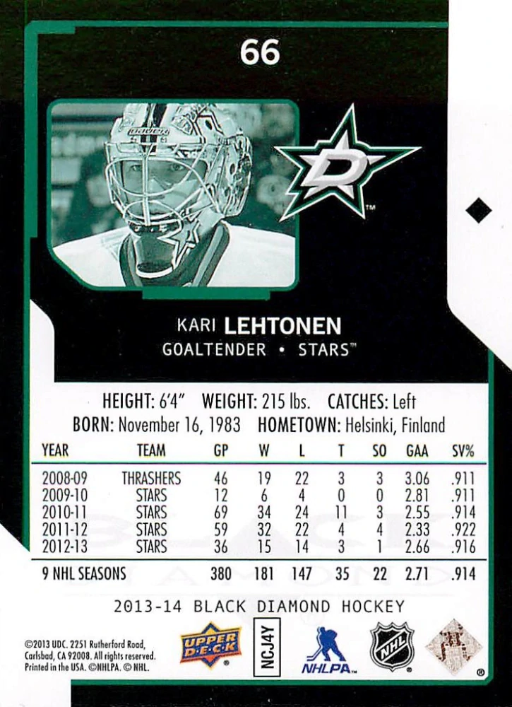 2013-14 UD Black Diamond - Kari Lehtonen #66