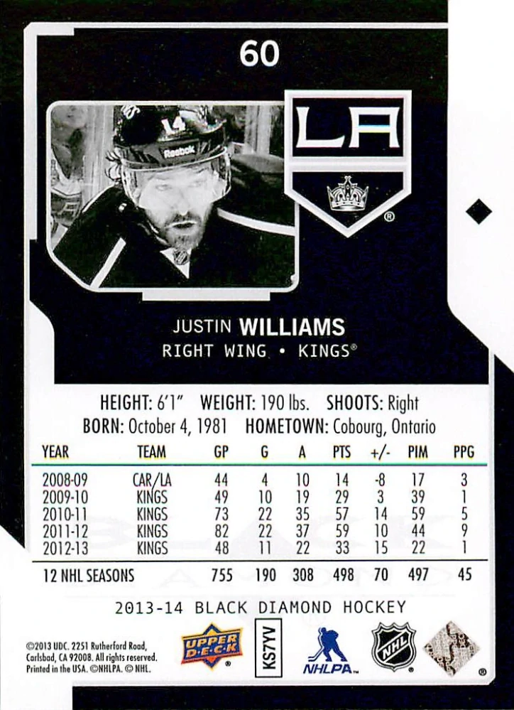 2013-14 UD Black Diamond - Justin Williams #60