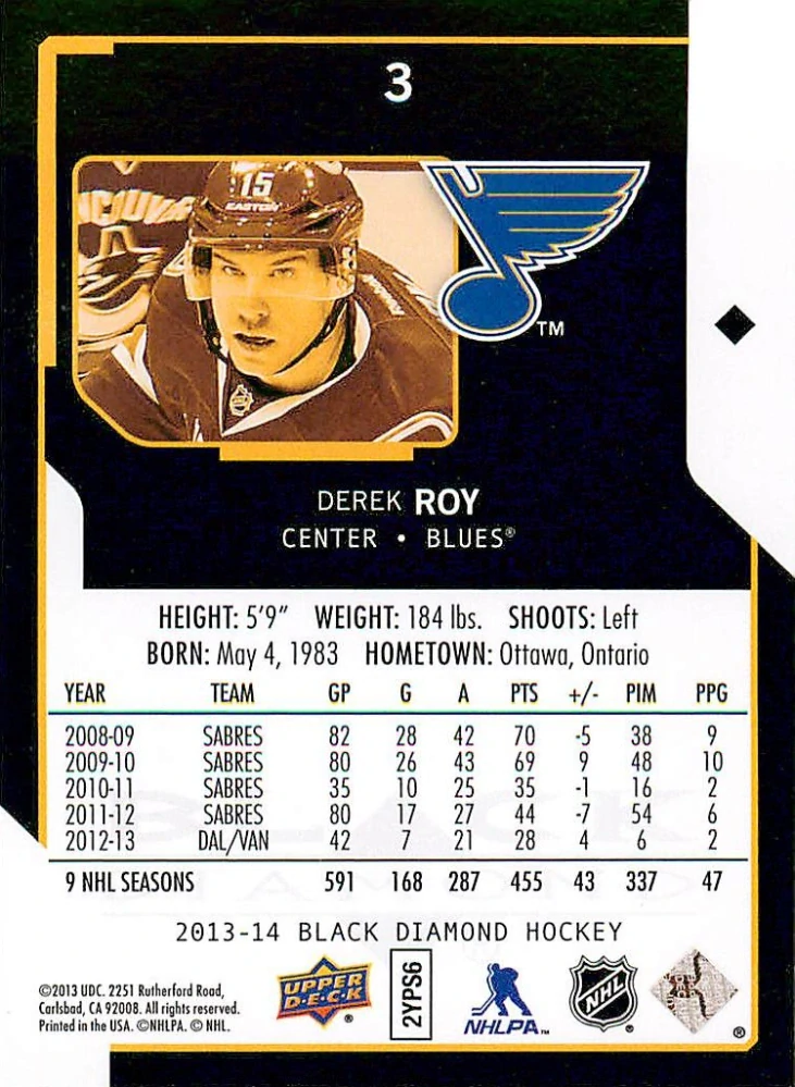2013-14 UD Black Diamond - Derek Roy #3