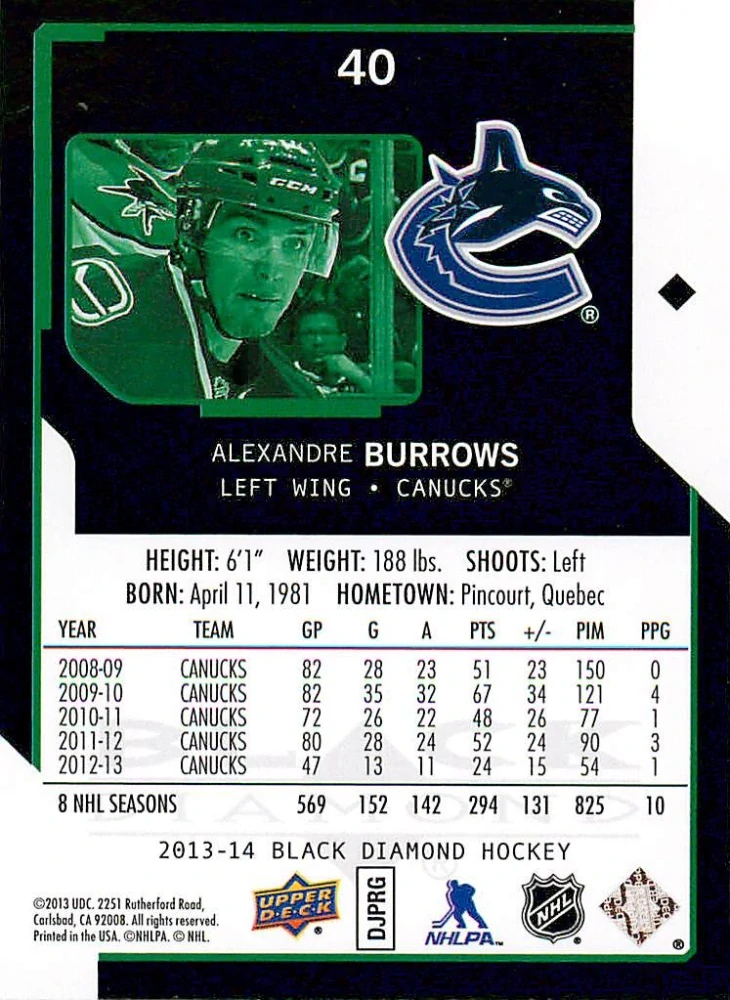 2013-14 UD Black Diamond - Alexandre Burrows #40