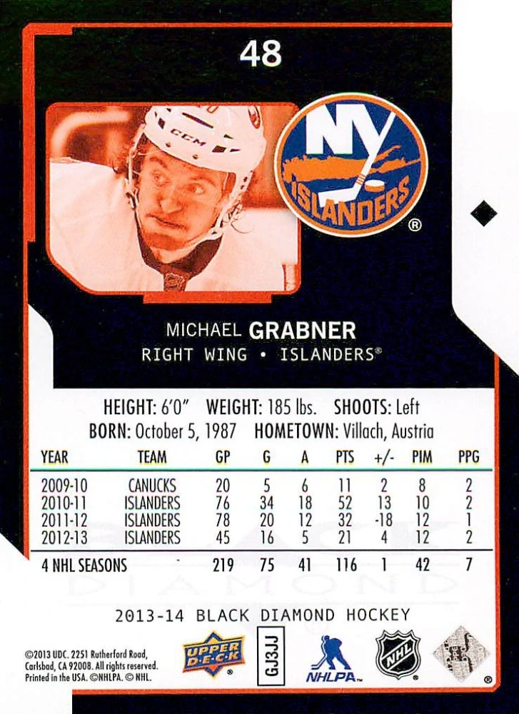 2013-14 UD Black Diamond - Michael Grabner #48