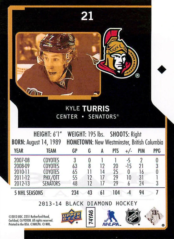 2013-14 UD Black Diamond - Kyle Turris #21