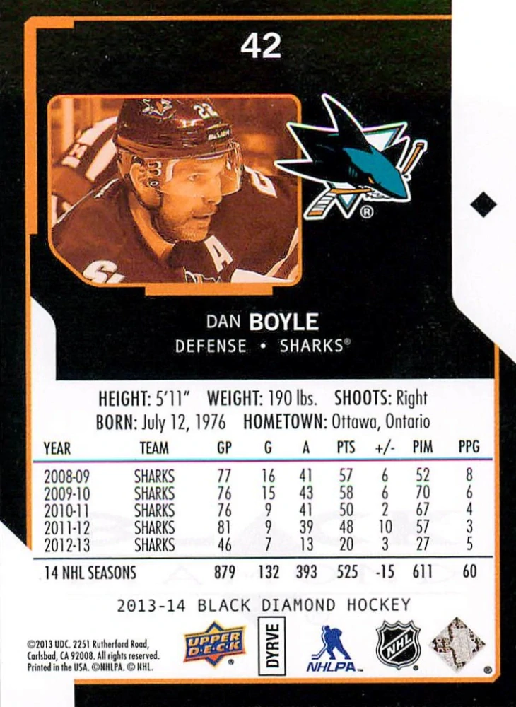 2013-14 UD Black Diamond - Dan Boyle #42