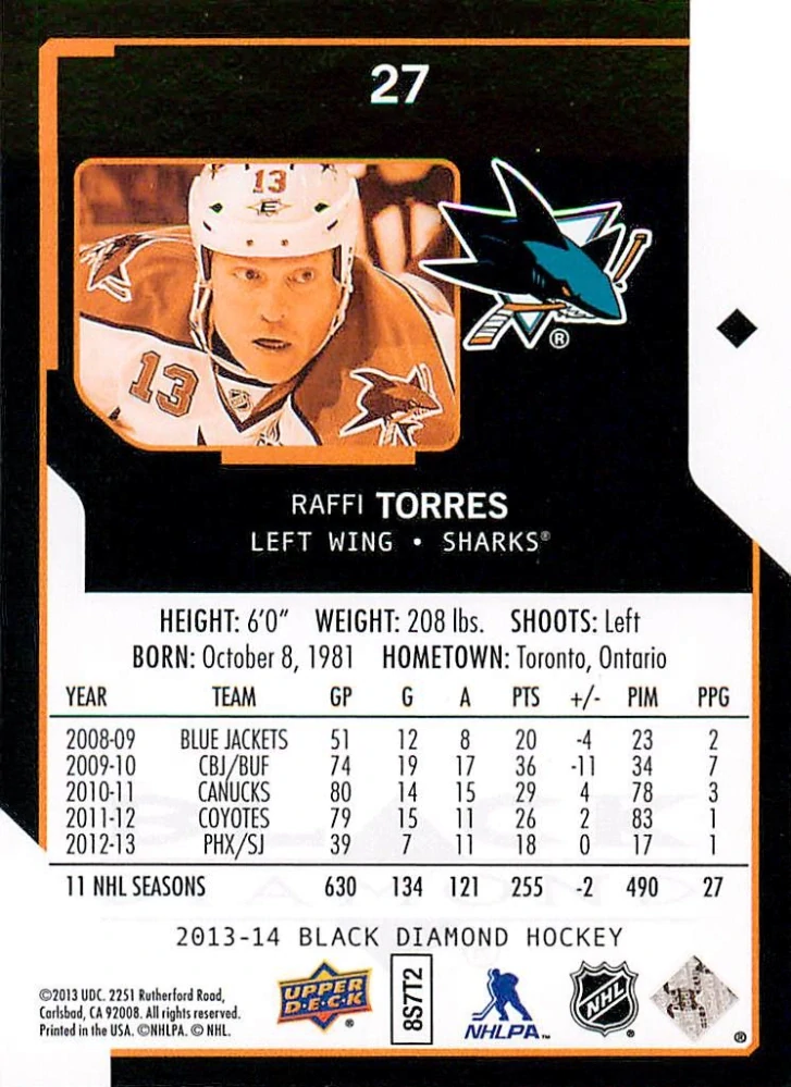 2013-14 UD Black Diamond - Raffi Torres #27