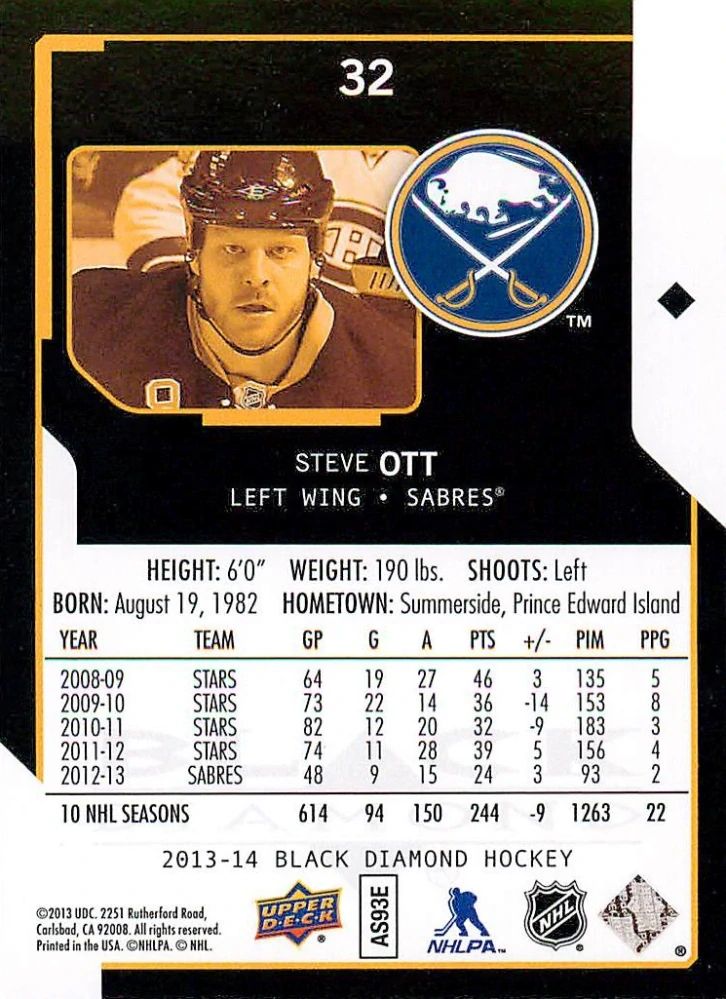 2013-14 UD Black Diamond - Steve Ott #32