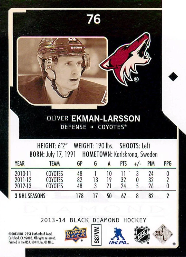 2013-14 UD Black Diamond - Oliver Ekman-Larsson #76
