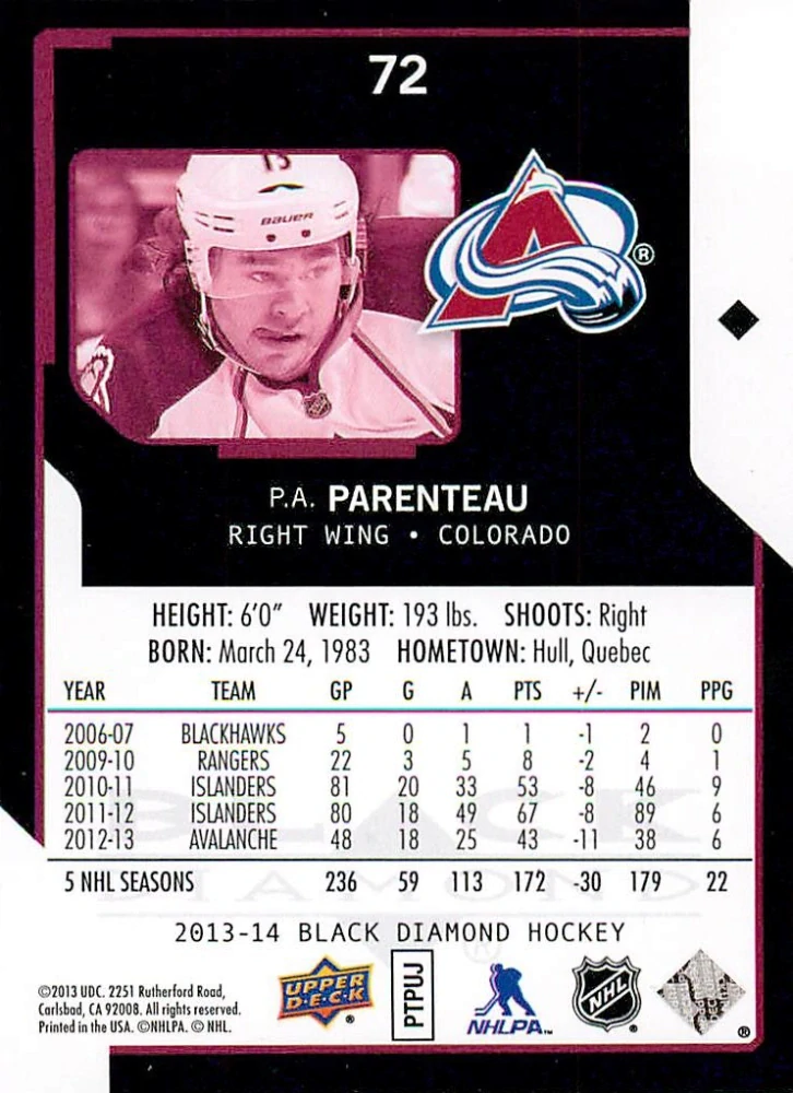 2013-14 UD Black Diamond - P.A. Parenteau #72