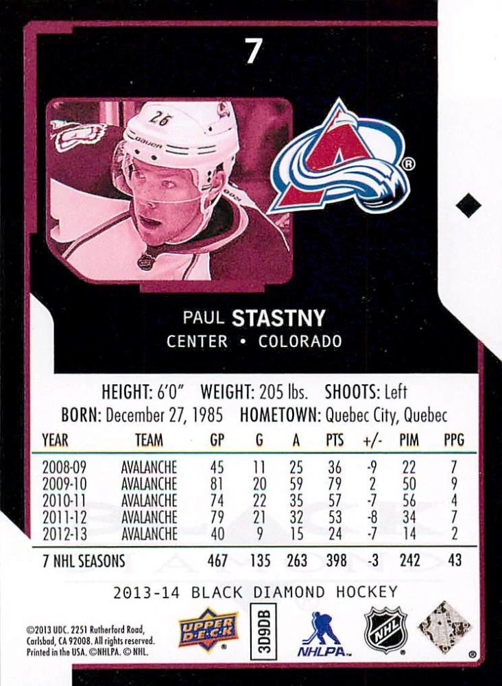 2013-14 UD Black Diamond - Paul Stastny #7