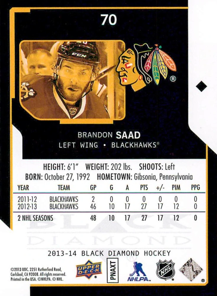 2013-14 UD Black Diamond - Brandon Saad #70