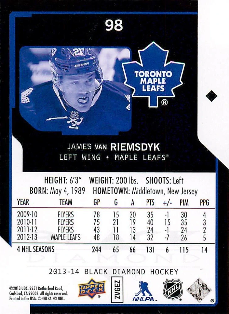2013-14 UD Black Diamond - James van Riemsdyk #98