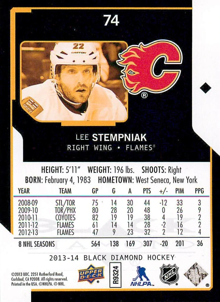 2013-14 UD Black Diamond - Lee Stempniak #74