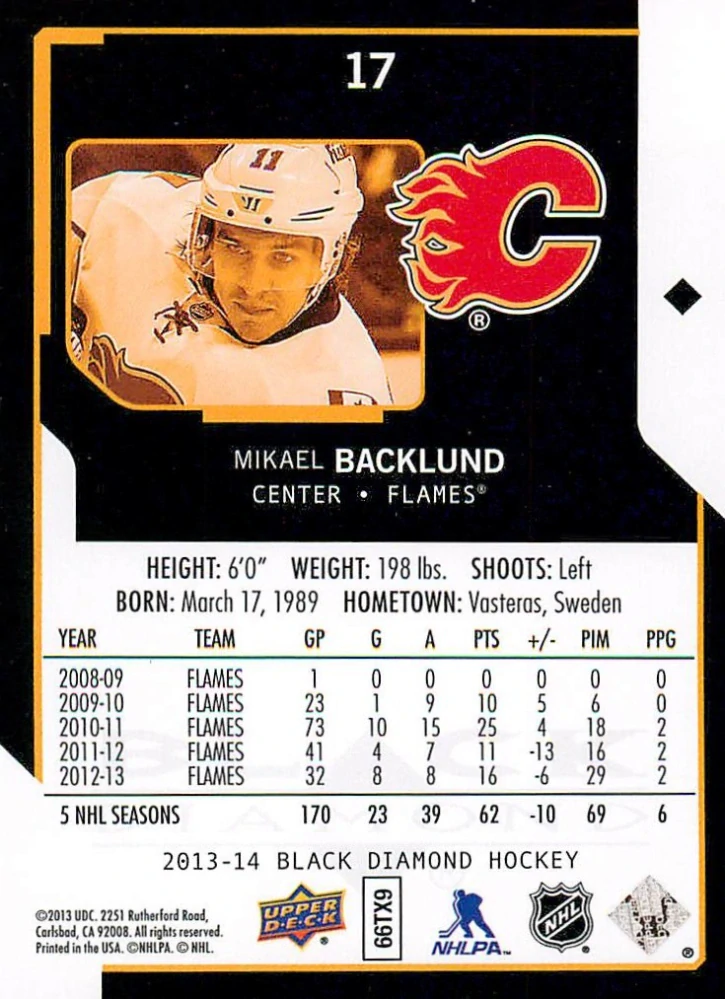 2013-14 UD Black Diamond - Mikael Backlund #17