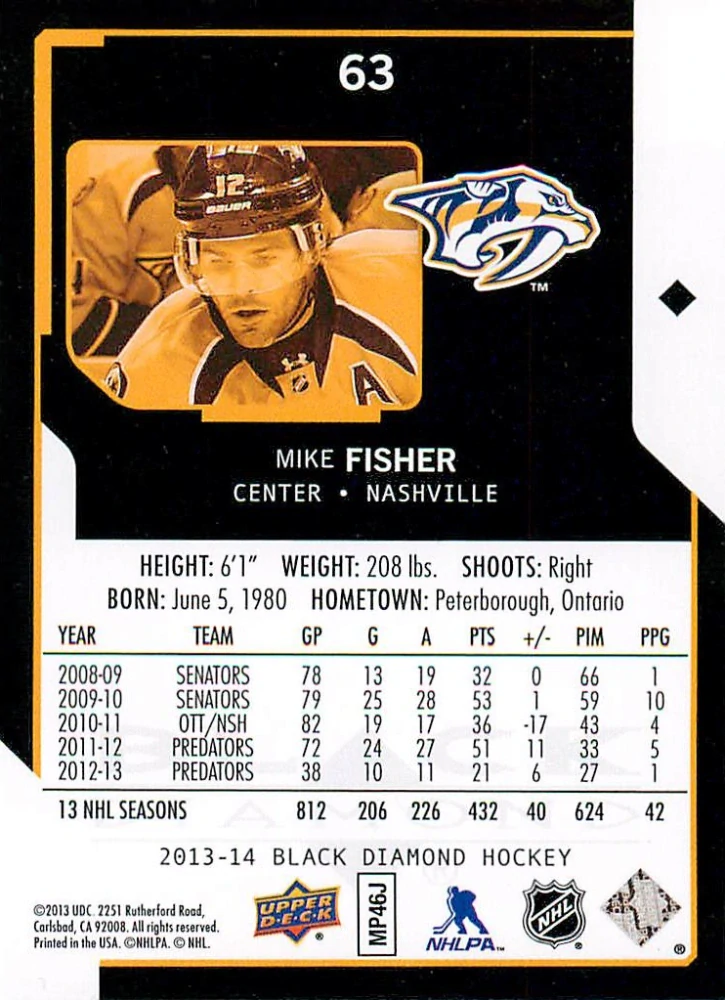 2013-14 UD Black Diamond - Mike Fisher #63
