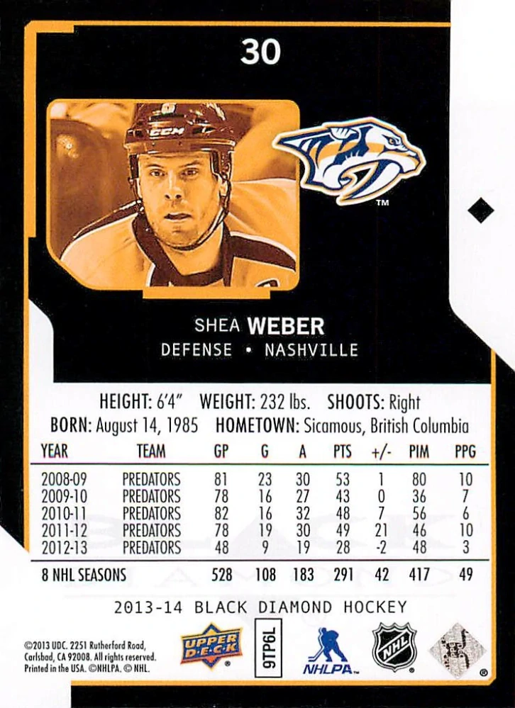 2013-14 UD Black Diamond - Shea Weber #30