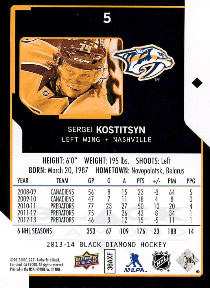 2013-14 UD Black Diamond - Sergei Kostitsyn #5