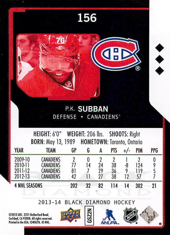 2013-14 UD Black Diamond - P.K. Subban #156