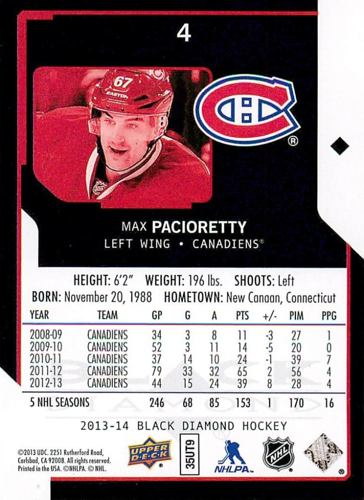 2013-14 UD Black Diamond - Max Pacioretty #4