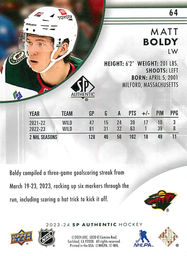 2023-24 UD SP Authentic - Matt Boldy #64