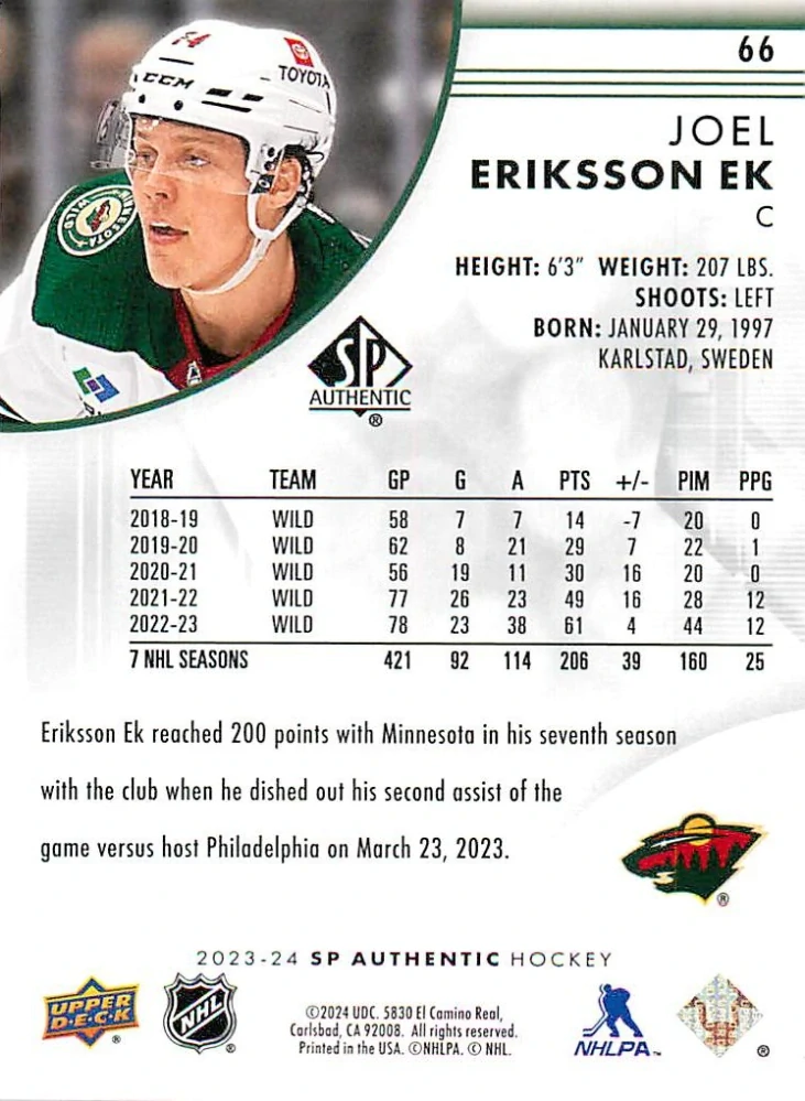 2023-24 UD SP Authentic - Joel Eriksson Ek #66
