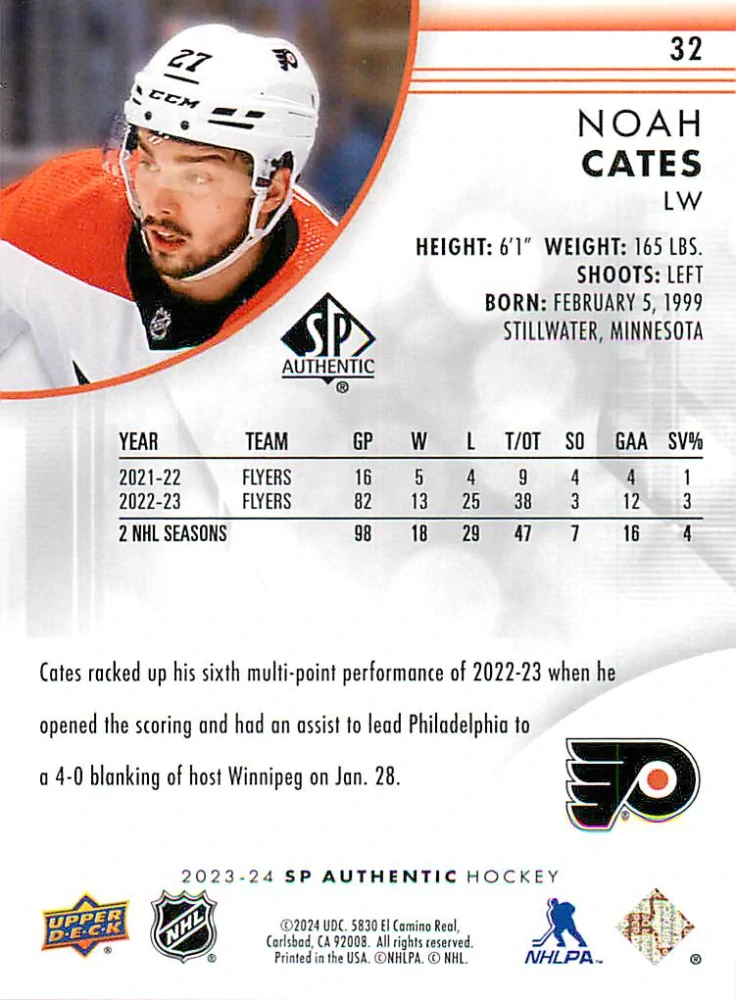 2023-24 UD SP Authentic - Noah Cates #32