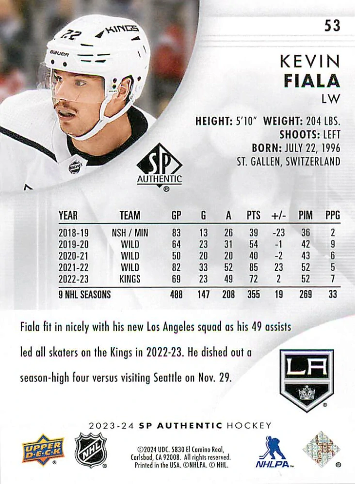 2023-24 UD SP Authentic - Kevin Fiala #53