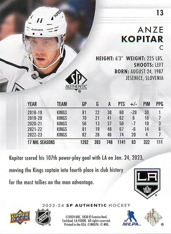 2023-24 UD SP Authentic - Anze Kopitar #13