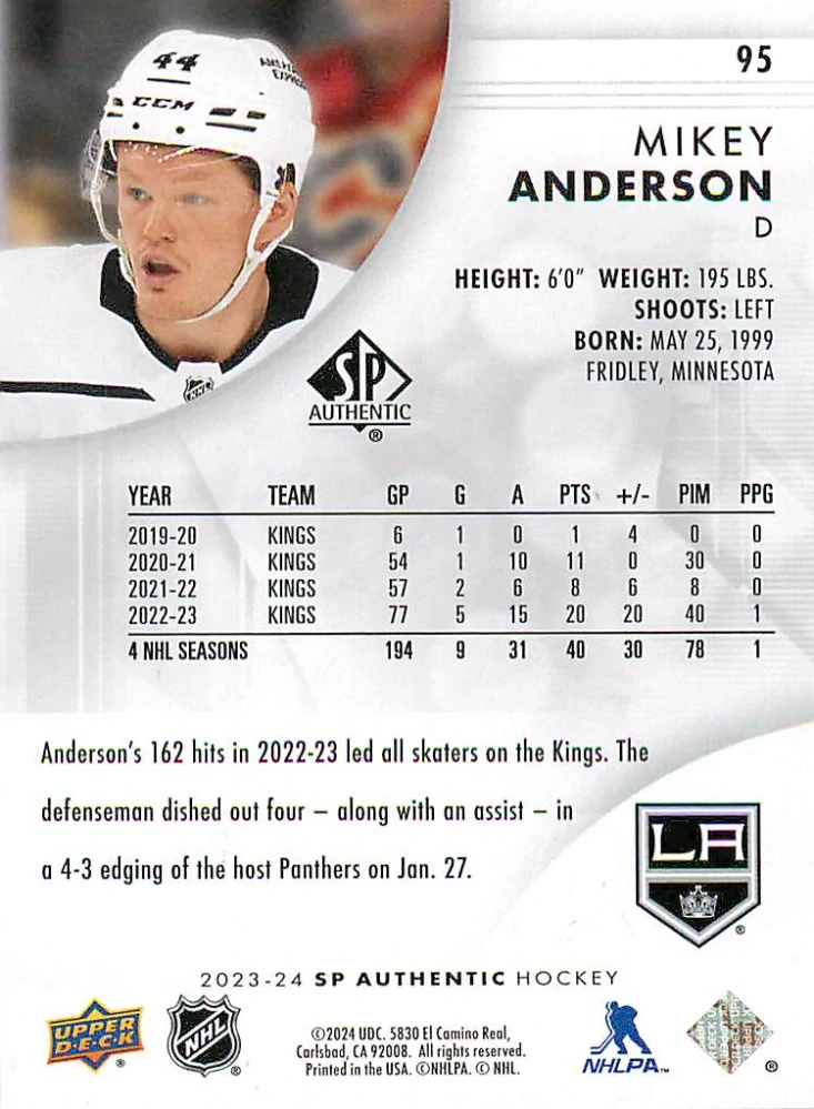 2023-24 UD SP Authentic - Mikey Anderson #95