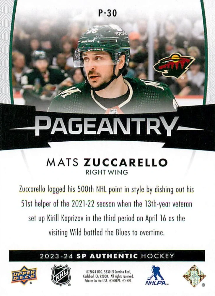 2023-24 UD SP Authentic - Mats Zuccarello - Pageantry #P-30