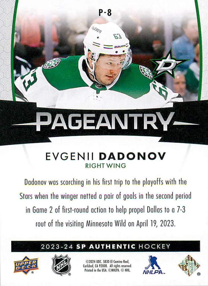 2023-24 UD SP Authentic - Evgenii Dadonov - Pageantry #P-8