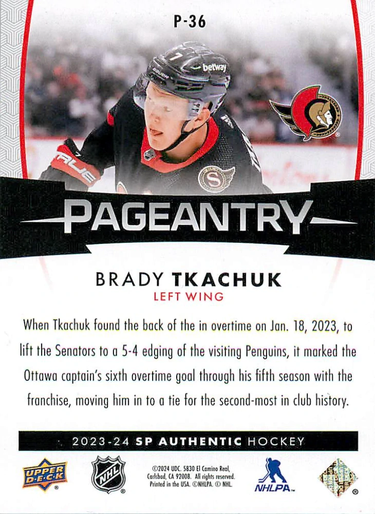 2023-24 UD SP Authentic - Brady Tkachuk - Pageantry #P-36