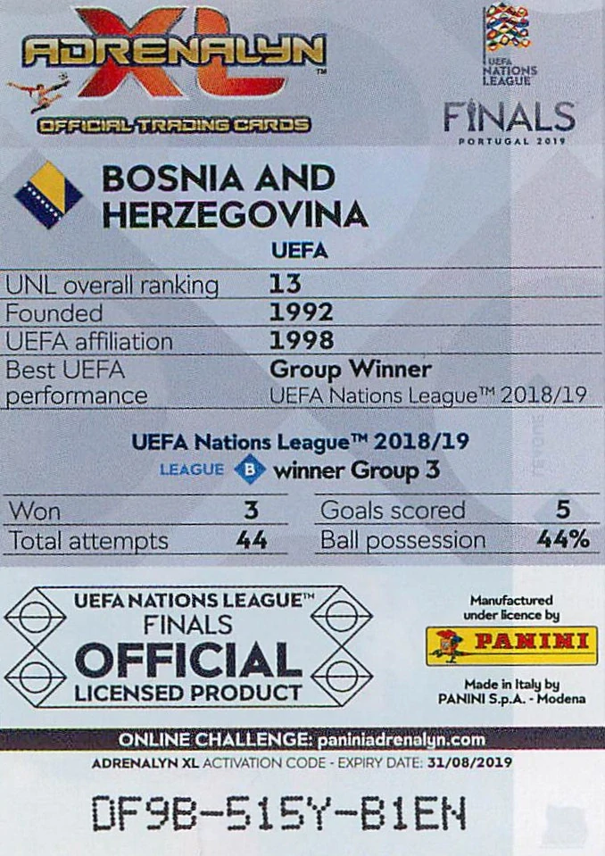 2019 Panini Adrenalyn XL Road to UEFA Euro 2020 - Bosnia and Herzegovina - UEFA Nations League #UNL8