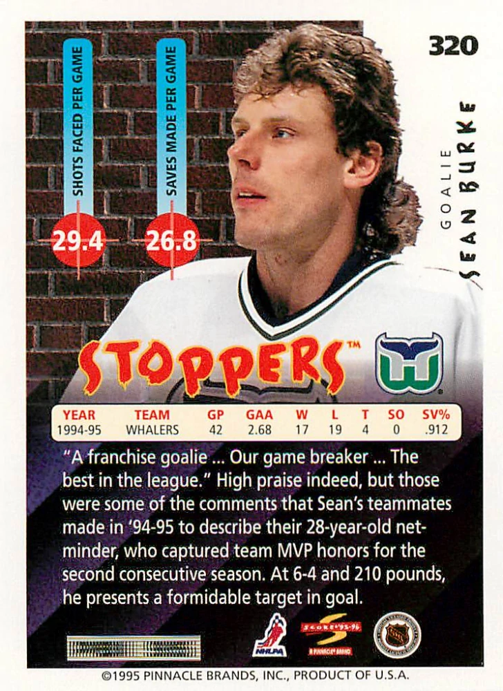 1995-96 Score - Sean Burke - Stoppers #320