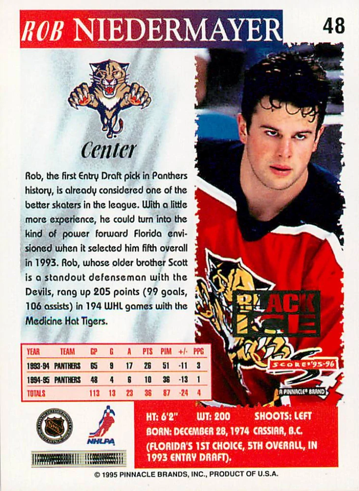 1995-96 Score - Rob Niedermayer - Black Ice #48