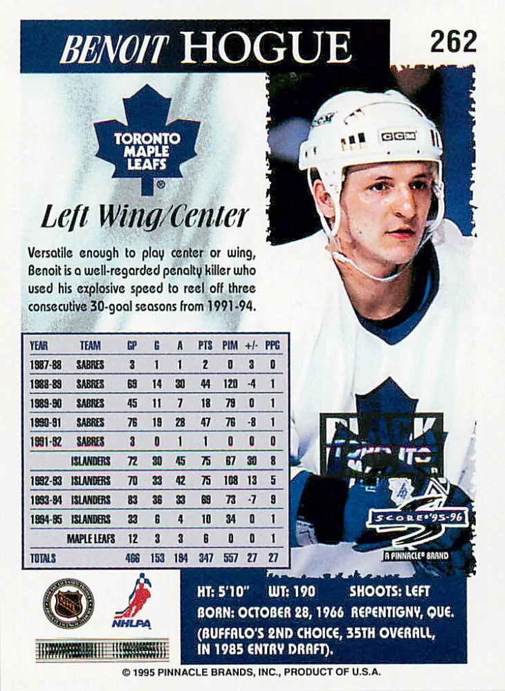 1995-96 Score - Benoit Hogue - Black Ice #262