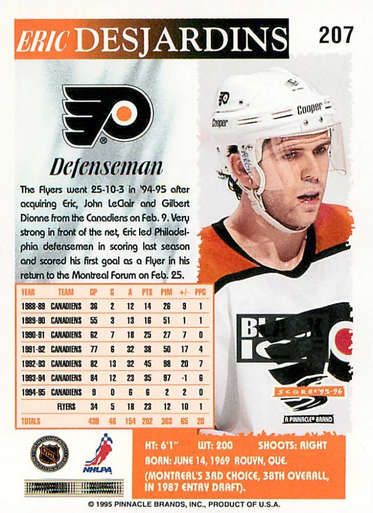 1995-96 Score - Eric Desjardins - Black Ice #207