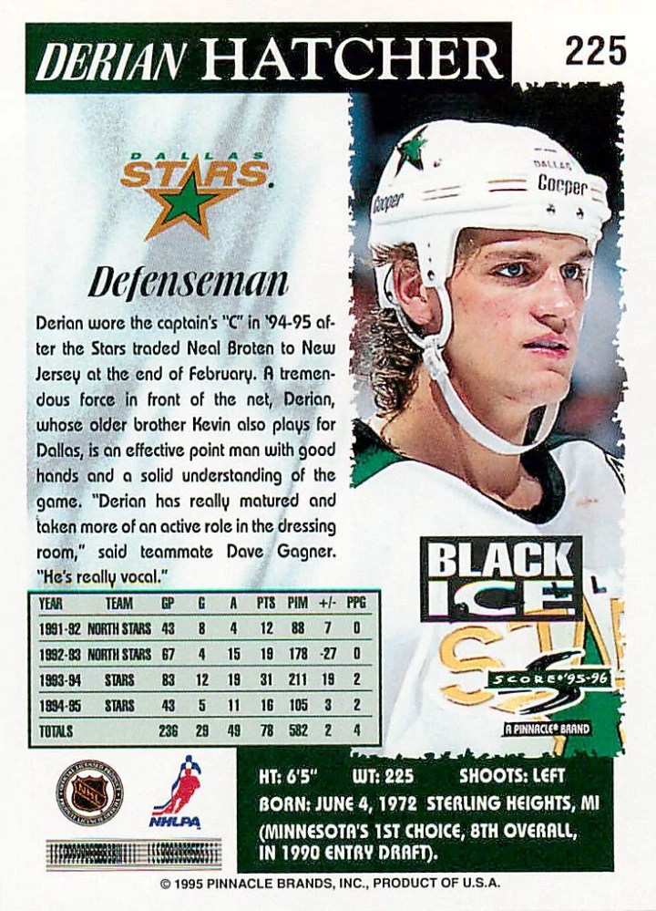 1995-96 Score - Derian Hatcher - Black Ice #225