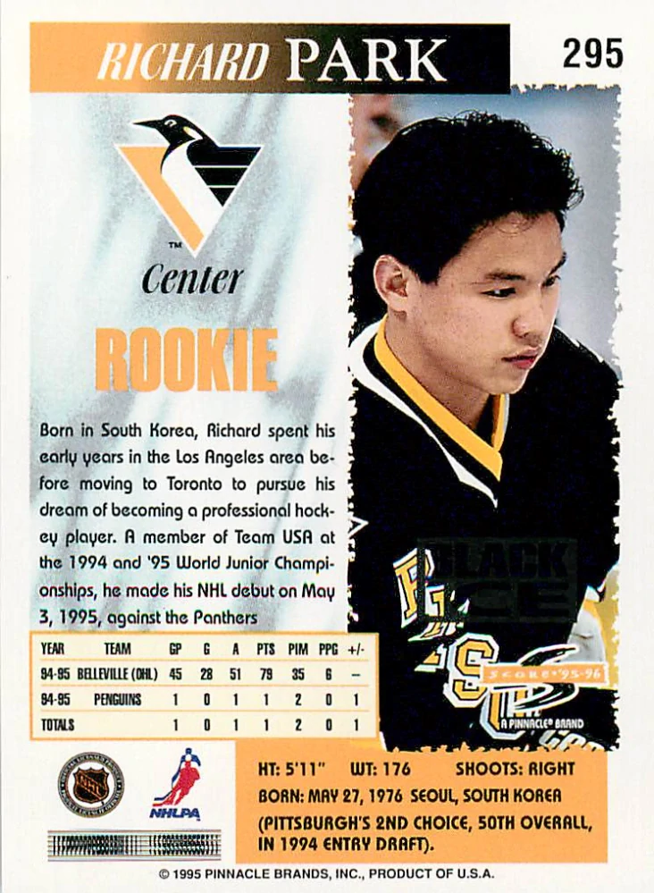 1995-96 Score - Richard Park - Rookie - Black Ice #295