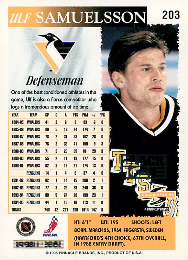 1995-96 Score - Ulf Samuelsson - Black Ice #203