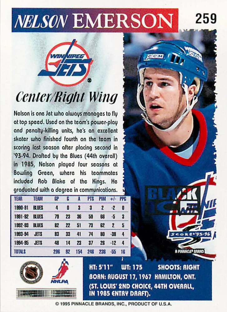 1995-96 Score - Nelson Emerson - Black Ice #259