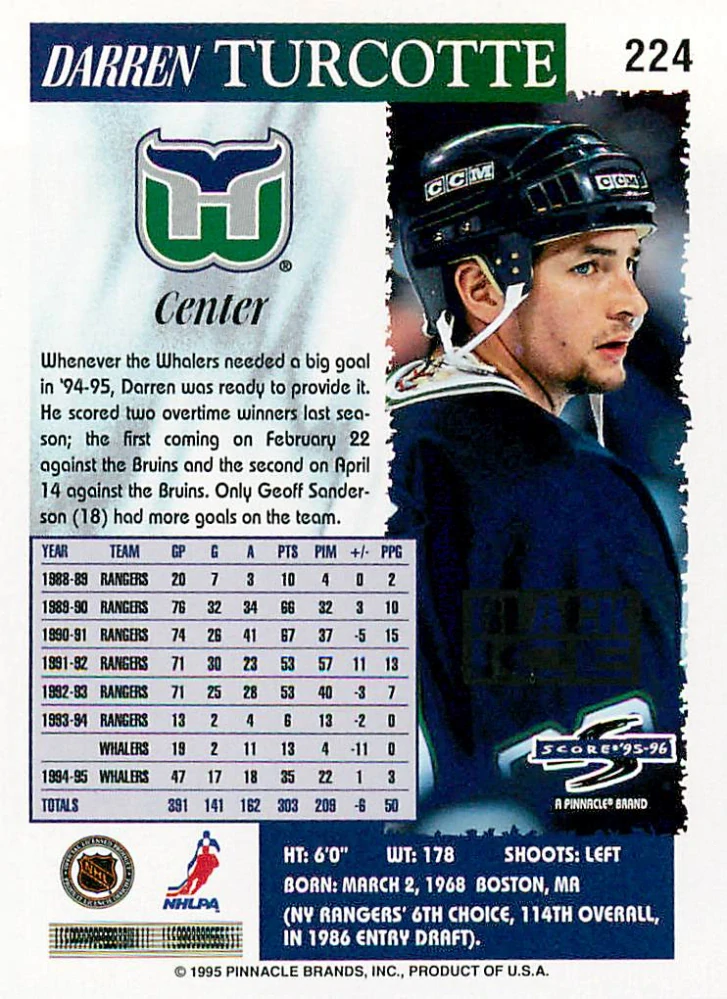 1995-96 Score - Darren Turcotte - Black Ice #224