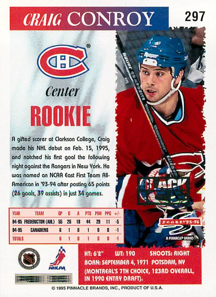 1995-96 Score - Craig Conroy - Rookie - Black Ice #297
